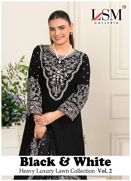 Black And White Vol 2 By Lsm Lawn Cotton Printed Karachi Dress Material